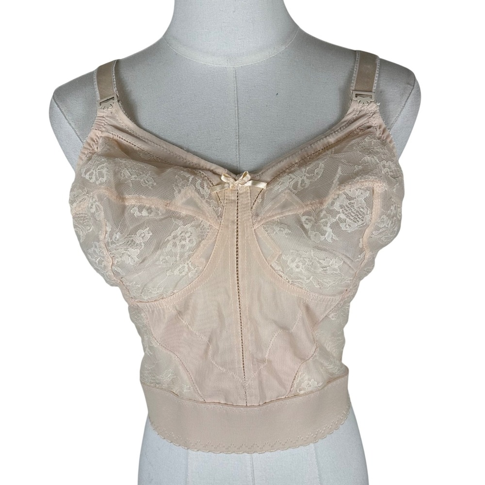 Vintage Bali Longline Bra Womens 40C Nude Lace Shaper Corset Coquette Retro Tank